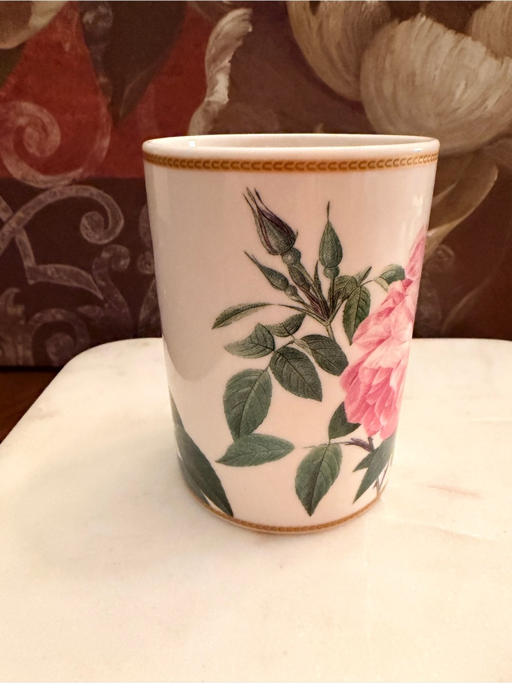 I. Godinger & Co. Pink Rose Ceramic Mug w/Gold Trim (No chips or cracks/2 bumps) - Picture 5 of 10